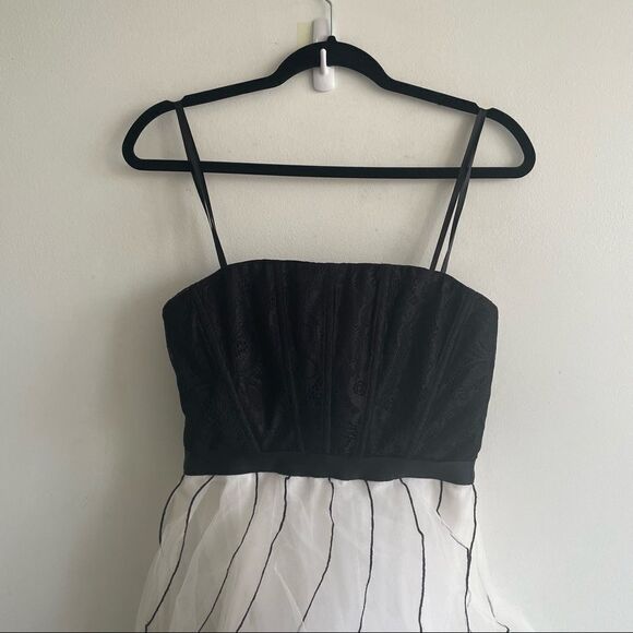 BCBGMAXAZRIA strapless tulle ruffled skirt midi dress off white combo black 6 - Picture 13 of 15